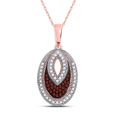 10kt Rose Gold Womens Round Red Color Enhanced Diamond Oval Pendant 1/5 Cttw