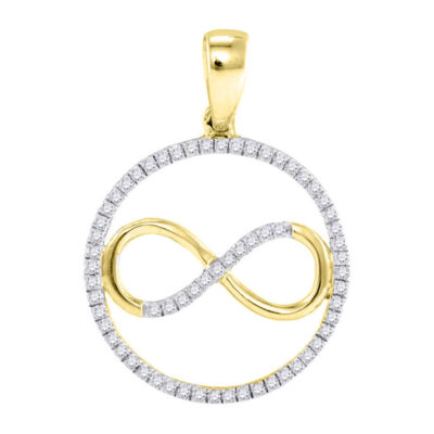 10kt Yellow Gold Womens Round Diamond Infinity Circle Pendant 1/4 Cttw