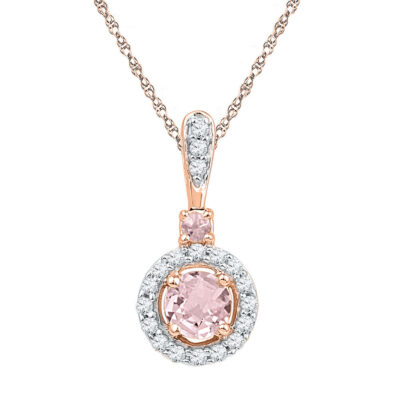 10kt Rose Gold Womens Round Lab-Created Morganite Solitaire Pendant 1/2 Cttw