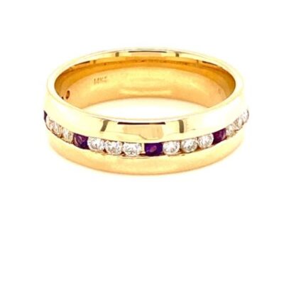 0.90 ctw. Men's Diamond Wedding Band with Accent Amethysts in 14K Yellow Gold