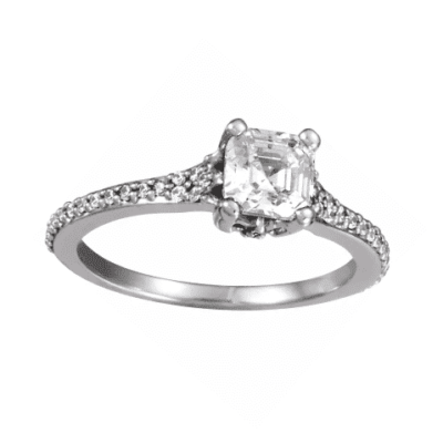 1.34 ctw. Asscher Cut Engagement Ring Featuring a 14K White Gold Setting and Side Accent Stones