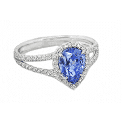 1.31 ctw. Sapphire and Diamond Pear Shape Halo Setting Ring in 18K White Gold